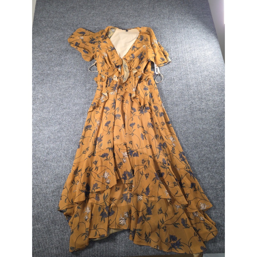 Gianni Bini Debi Keyhole Maxi Dress Golden Vines Floral High Low Ruffle Yellow 4